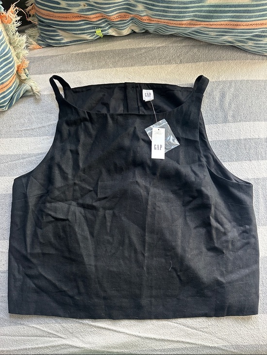 GAP Tops - GAP Linen Blend Apron Top Black Large Square Neck Cropped Tank Top